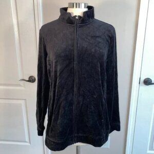 Kim Rogers black velour zip jacket L NWT